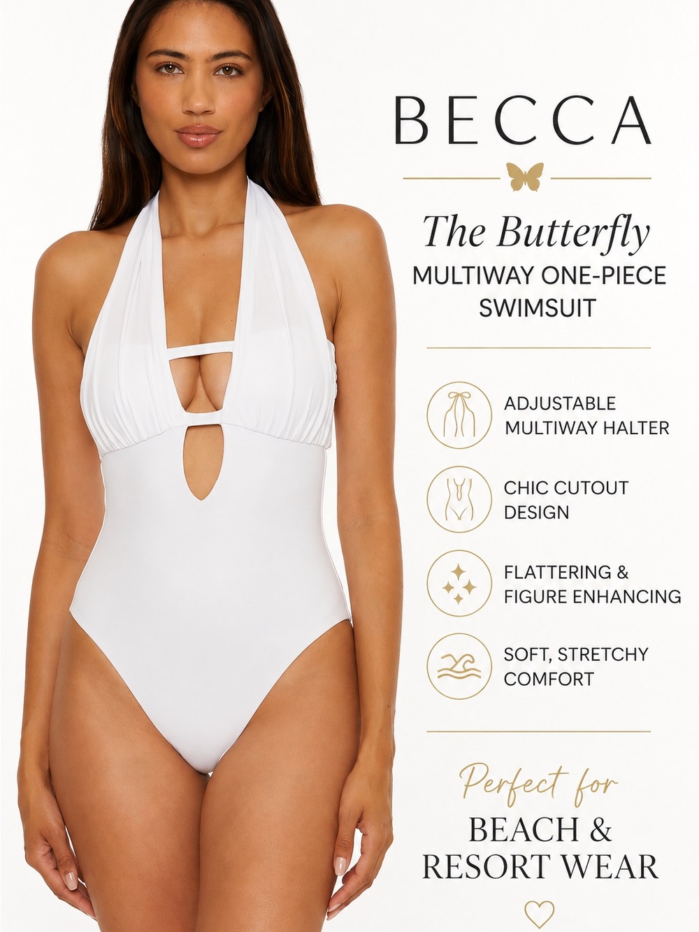 Becca The Butterfly Multiway One-Piece Swimsuit White Adjustable Halter Women’s